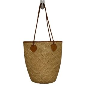 Street Level Elegant Tan Woven Straw Bag Leather Braid Shoulder Straps